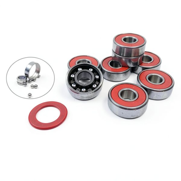 GCAMX GCA ABEC-9 Skateboard Bearings 608 RS Red Silver 8‑Piece Set-2