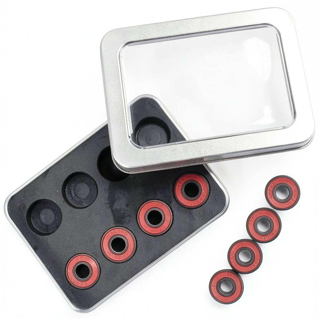 Ceramic skateboard bearings in a steel box