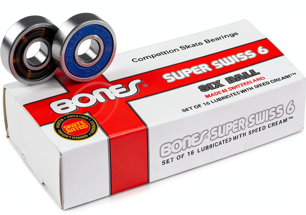 Bones Super Swiss skateboard bearing installed on a skateboard deck