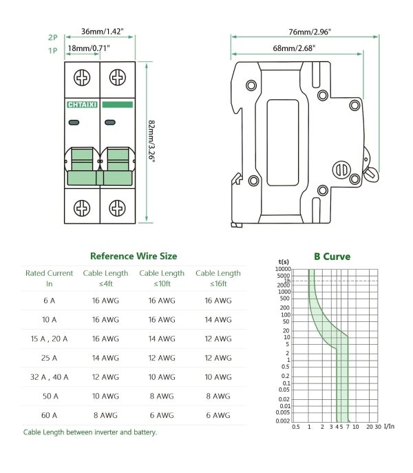 12V-110V DC Miniature Circuit Breaker CHTAIXI 15A 1-Pole Magnetic-6