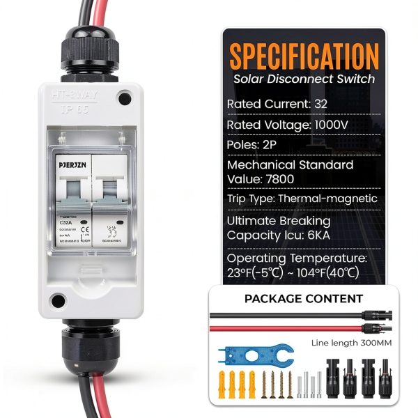 Solar Panel Disconnect Switch PJERJZN 1000V 32A Miniature Breaker IP65-7
