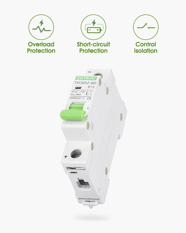 12V-110V DC Miniature Circuit Breaker CHTAIXI 15A 1-Pole Magnetic-2